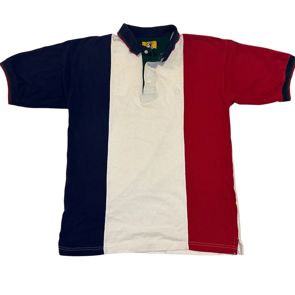 Vtg Duck Head Polo Shirt Mens L Blue White Red Cotton Colorblock 90s HipHop